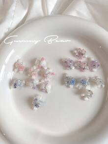 美甲装饰 - 3D 蝴蝶珍珠链、锆石心形、树脂花水晶；5 件银色蝴蝶美甲饰品、3D 美甲水钻蝴蝶装饰、新娘美甲雪纺丝带和合金配件美甲用品美甲美甲饰品美甲宝石 - 彩色 - 查看 6