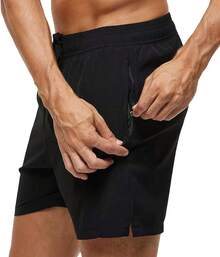 Pantalones cortos de natación para hombres de secado rápido con bolsillos con cremallera y forro de malla - Celeste - Ver 5