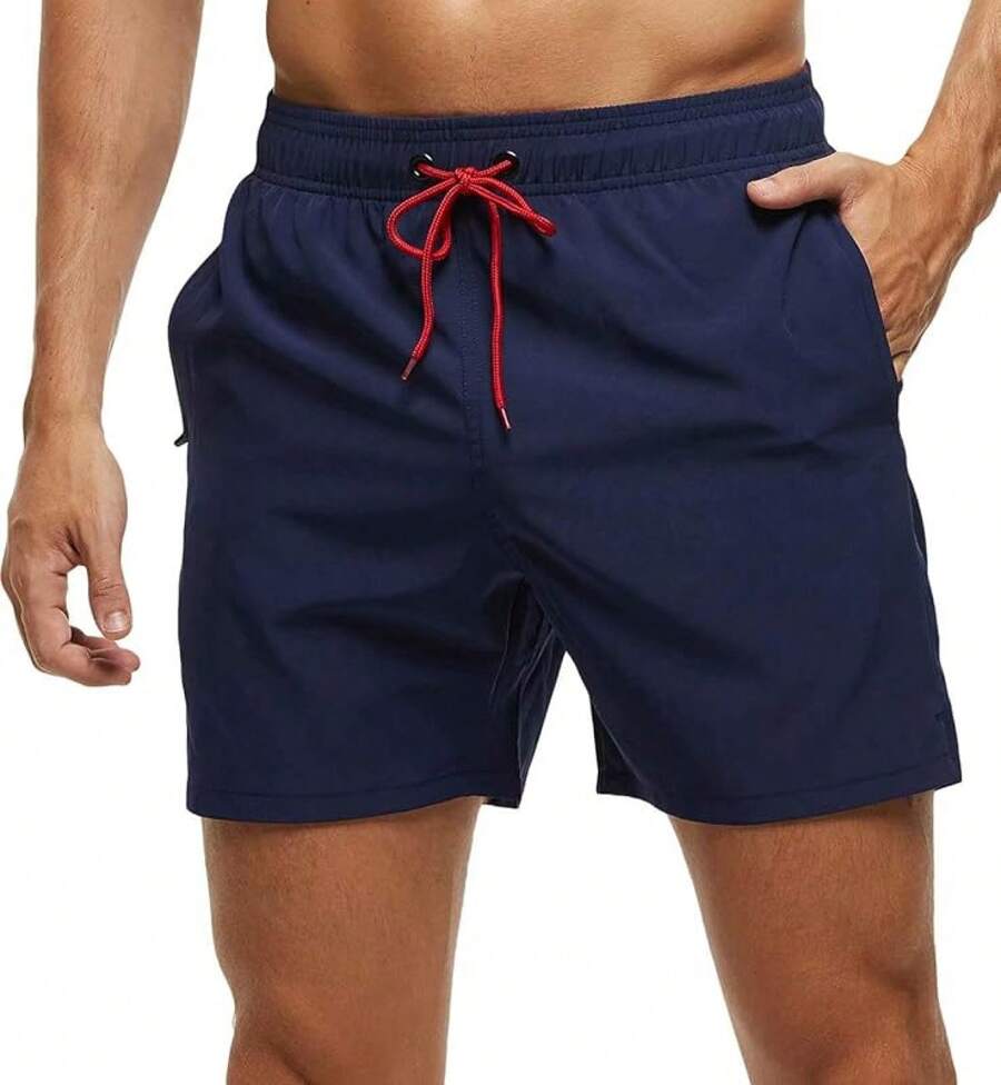Shorts de baño para hombres de secado rápido con bolsillos con cremallera y forro de malla - Marina de - Ver 1