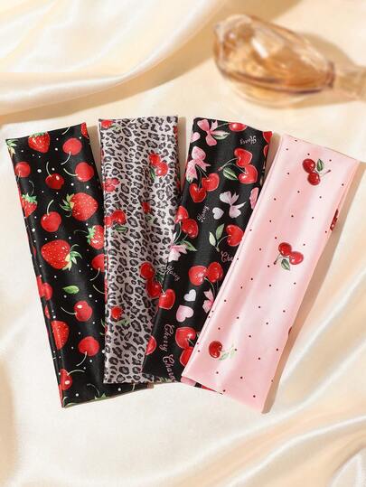 1 件甜美樱桃印花弹力宽运动头带，适合日常生活、度假、瑜伽、女性时尚装饰