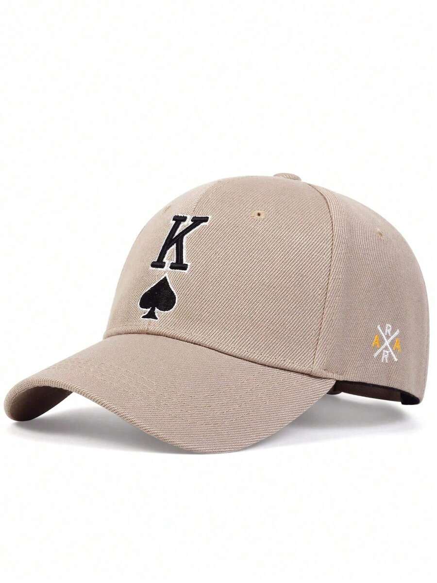 1pc Men's K Letter Heart Embroidered Adjustable Baseball Cap, Suitable For Outdoor, Travel, Beach, Party In Spring And Autumn - Khaki - View 1