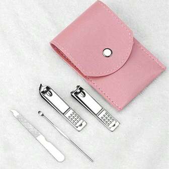 Nail Clipper Set, 4 Piece Stainless Steel Manicure Pedicure Kit With Electroplated Finish And Travel Case