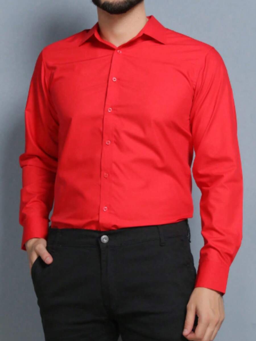 Men's Long Sleeve Slim Dress Shirt In Microfiber Fabric
