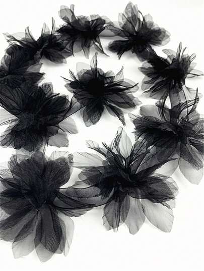 5pcs 3D Black Organza Lace Flower Gradient DIY Handmade Sewing Trimmings, Clothing Accessories Decor Flowers Patches