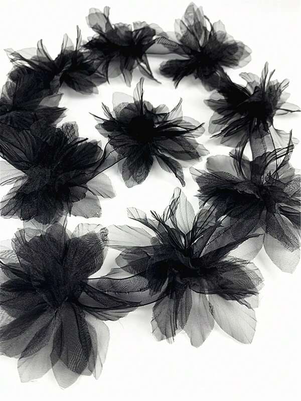 5pcs 3D Black Organza Lace Flower Gradient DIY Handmade Sewing Trimmings, Clothing Accessories Decor Flowers Patches