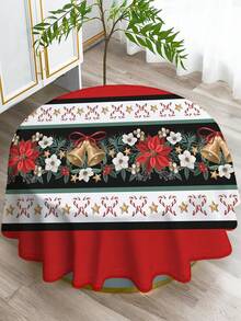 1pc Cartoon Christmas Series Print Tablecloth, Modern Polyester Fiber Rectangular/Round Waterproof Tablecloth For Living Room, Outdoor Dining Table, Small Round Table - Black and White - View 11