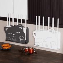 1pc Cute Router Stand, Made Of Plastic Material With 2pcs Self-Adhesive Tapes, Adorable Cat Face Pattern & Outline Design, Hollow-Out Cat Face Details, Won't Block Signal, Suitable For Daily Home Use, Back To School