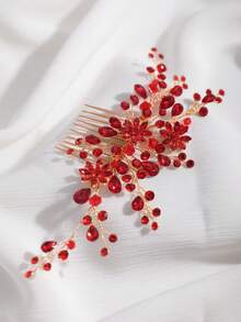 1件水晶水钻装饰新娘头饰，优雅发饰，适用于婚礼、宴会、派对、情人节配饰 - 紅色 - 查看 5