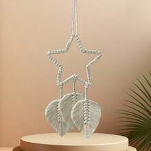 1 件波西米亚手工编织流苏叶挂毯，星星编织挂饰，北欧风格客厅壁挂，出租屋