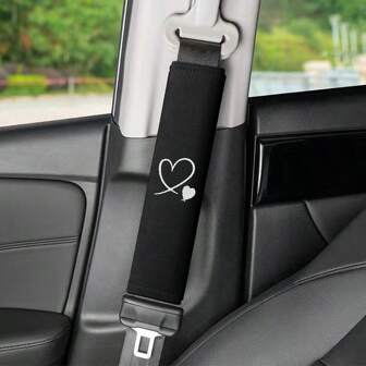 1pc Car Seat Belt Shoulder Pad With Heart Embroidery - Soft, Cool And Comfortable Cover, Enhances Driving Experience, Black, Seatbelt Shoulder Strap, Car Interior Accessory