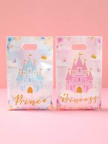 10/25/50 piezas Bolsas de regalo con diseño de castillo de princesa, bolsas de agradecimiento, pequeñas bolsas de embalaje de regalo, decoraciones para fiesta de cumpleaños de princesa, baby shower, revelación de género, accesorios para fiesta de cumpleaños de princesa, bolsas de regalo de plástico con diseño de corona dorada de castillo rosa y azul para fiestas de cumpleaños, regalos y decoración - Castillo azul pálido - Ver 7