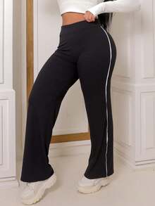Women's Ribbed Pants With Side Detail White Cotton And Elastane Comfortable Casual Women's Fashion - 黑色 - 查看 1
