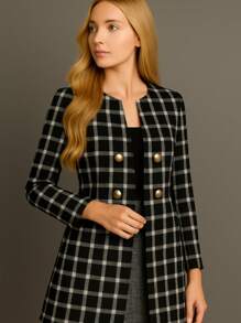 Plaid Overcoat Simple Casual Elegant Knitted Fabric Double Button Front Buttons Faux Buttons Women Evening Holiday Daily Birthday Party Formal & Evening Travel Tea Party Plus Size Green Purple Plaid Cardigan