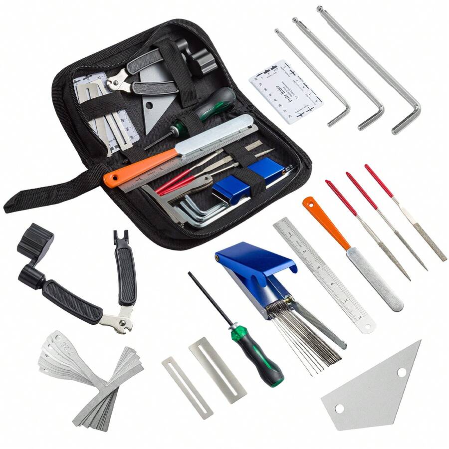 Guitar Maintenance Tools Kit – Guitar Repair & Cleaning Kit With String Winder, Cutter, Fret Files, Screwdriver – Guitar Tool Set For Acoustic, Electric, Bass Guitars For Beginners Musicians - 25PCS - View 1
