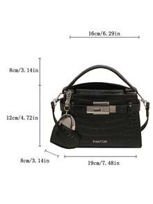 女士迷你鳄鱼纹手提包，新款时尚小方形单肩斜挎包 - 黑色 - 查看 6