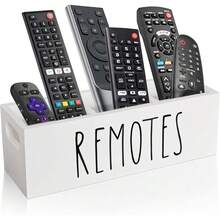 New- Remote Control Holder, Farmhouse Remote Storage Caddy, Bedside TV Controller Box, Rustic Wood Media Anizer Tray For Home Bedroom Table () - White - View 1
