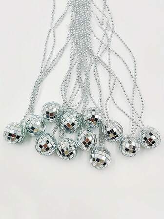 10pcs-Disco Party Pack,Mini Mirror Disco Ball Necklaces, Silvery - Perfect For Dance & Costume Accessories,Birthday Party Necklace, Party Gift, Wedding Gift, Wedding Necklace, Wedding Single Party Accessory