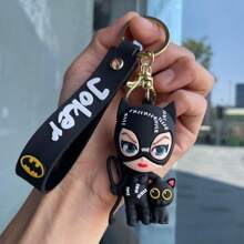 Warner Bros Chaveiro Batman e Mulher-Gato - Dupla de super-heróis com símbolo de morcego e design de gato para mochilas, carteiras e chaves de carro. Presente colecionável estiloso para fãs, perfeito para uso diário, cosplay e festas temáticas (inspirado em Gotham City).