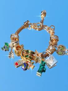 1pc Travel Souvenir Charm Bracelet, Fashion Map & Star Bracelet, Retro Statue Of Liberty Bracelet, Classic Lock Ladies Bracelet