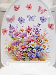 1pc/1set 2pcs Spring Floral Series Toilet Decorative Sticker, Bathroom Decal, Multi-Scenario Use Stickers