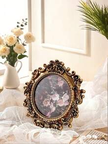 Marco de fotos de resina dorada con estilo retro europeo, soporte de escritorio de 6 pulgadas con estilo antiguo, adecuado como regalo de cumpleaños o inauguración de vivienda para familiares y amigos, decoración para el hogar/sala de estar - Dorado - Ver 8