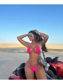 Women's Ribbon Bikini Bronze Adjustment Summer Carnival Beachwear Set - 玫紅色 - 查看 1