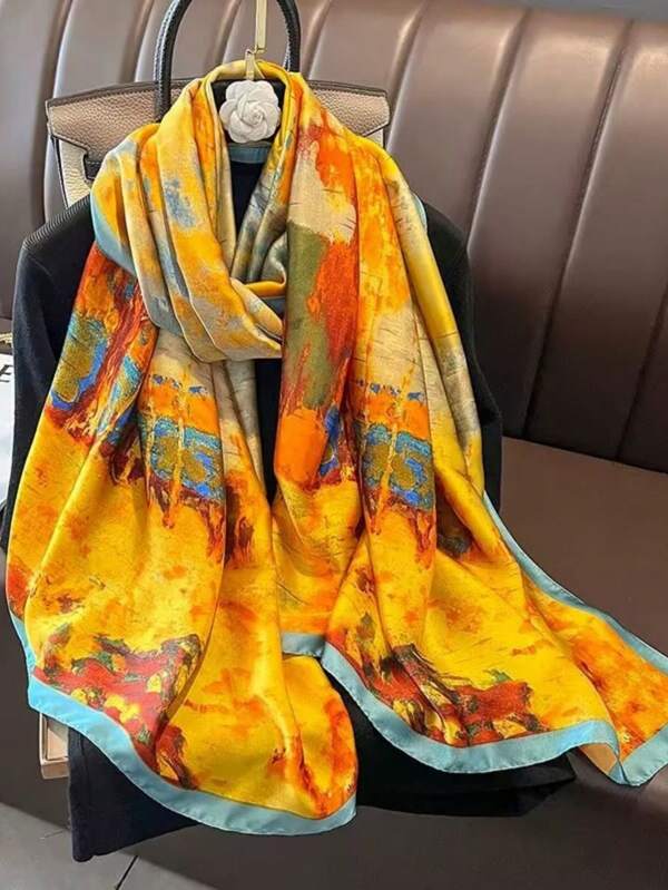 1pc Orange Long Sheer Scarf, Elegant Beach Cover Up Shawl