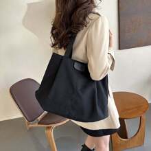 2025 New European And American Style Casual Versatile Large Capacity Canvas Tote Bag, Commuter Tote Bag For College Students