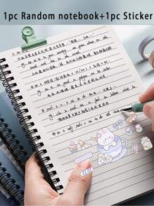 1 pièce Cahier à spirale avec stickers mignons de bande dessinée, cahier de voyage ligné à couverture rigide, bloc-notes mémo, carnet de croquis, thème entreprise/école, fournitures scolaires, rentrée scolaire