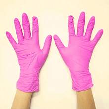 20/50/100pcs Powder-Free Pink Disposable Nitrile Gloves, For Cleaning, Tattoo And Beauty Salon Use - Dark Pink - View 3
