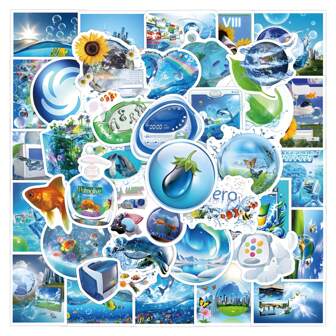 55 piezas de pegatinas Frutiger Aero, pegatinas estéticas con estilo Frutiger Aero para laptop, computadora, teléfono, botella de agua, pegatinas de nostalgia