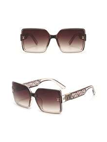 1 副欧美轻质奢华方形镜框时尚眼镜，高端气质，百搭女性街头服饰 - 透茶框漸茶片 - 查看 5