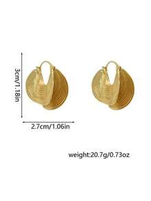 2pcs Exaggerated Gold Textured Bivalve Shaped Hoop Earrings, Ladies Stylish High-End Fan-Shaped Circular Earrings Valentine's Day Accessories - Gold - View 2