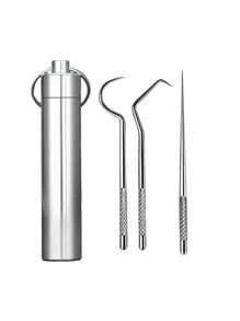 8pcs Metal Reusable Toothpicks Set, Includes 3 Long Toothpicks, 3 Short Toothpicks, 1 Dental Floss, Portable Carrying Tube. Compact Size And Lightweight Stainless Steel Design For Easy Storage In Pocket, Bag Or Travel Kit. Alternative To Disposable Options, Easy To Clean.