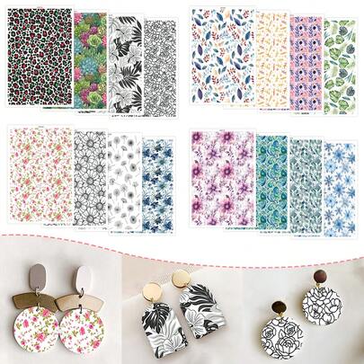 DONQE Beautiful Plants Pattern Print Water Transfer Paper, Making Soft Ceramic Earrings, Double-Sided Water Clay Transfer Stickers DIY Handmade Mold