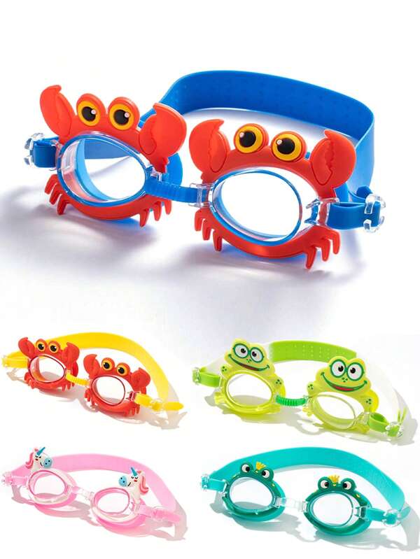 1 pieza Gafas de natación para niños con diseño lindo de cangrejo, unicornio o rana, resistentes al agua y con protección ocular
