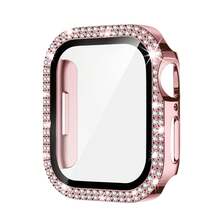 Compatible With Apple Watch Case Series 10/9/8/7/6/5/4/SE With Tempered Glass Screen Protector, Double Bling Case Crystal Diamonds Rhinestone Bumper Overall Hard PC Ultra Protective Cover Compatible With Apple Watch - Apple Double Row Shell Membrane - View 17