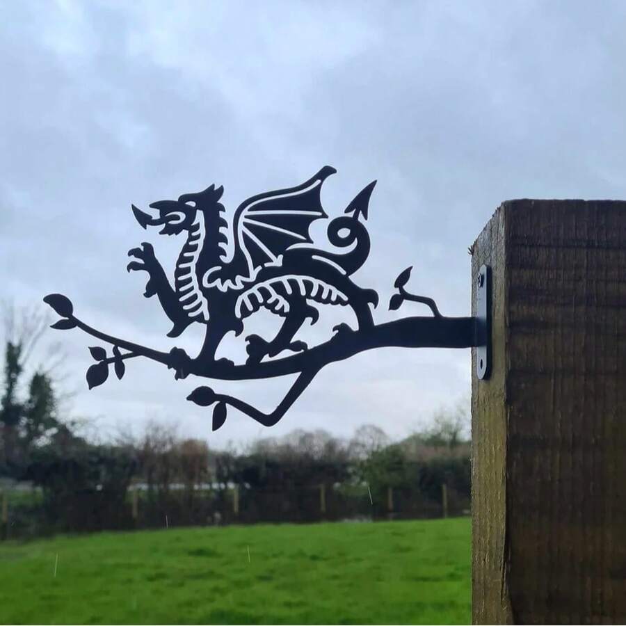 1 pieza Gancho-colgador con diseño de dragón galés, decoración de arte de metal para el jardín, decoración para valla/tronco de árbol, ¡solo para colgar objetos ligeros!