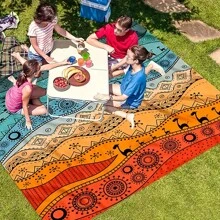 1 Stück Oversized hochwertige sandfeste Strandmatte - mit großen tropischen Fantasy-Mustern, Palmen und geometrischen Mustern, für 7 Personen geeignet. Maschinenwaschbar, geeignet für Camping, Schwimmbäder, Strände und Outdoor-Aktivitäten. Bunte und helle Sandtücher, hochwertige Verarbeitung, tragbare Decken, unerlässlich für den Urlaub