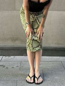 Women's Serpentine Print Skirt High Waist Animal Print Midi A Line Skirt for Summer, Spring - Multicolor - Ver 4