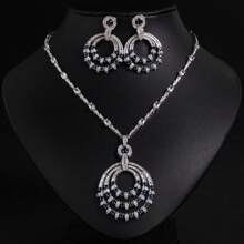 3 Peças/Conjunto Elegante Conjunto de Colar de Noiva, Conjunto de Joias de Brincos e Colar, Conjunto de Moda Feminina de Luxo Brilhante, Adequado para Uso Diário, Férias, Presente de Formatura (Várias Cores Disponíveis)