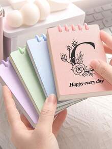 1 Piece Of Personalized Loose-Leaf Mini Notebook, Customized Name And Letter Pocket Book, Customized Name Initials Flower, Office Supplies, Portable Notebook Customization, High Aesthetic Notebook, Suitable For Office Records, Meeting Records, Study Records; Graduation Season Customized Notebook, - Multicolor - View 2