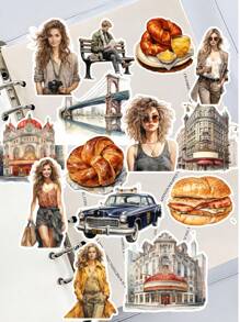 17/18 pezzi Adesivi retrò fatti a mano in stile femminile urbano, per impiegati bianchi/acquerello romantico ragazza italiana in viaggio - Adesivi riutilizzabili con motivi floreali e artistici, adatti per DIY diari, agende, decorazioni per laptop, adesivi per libri, accessori per agende, stampe di alta qualità