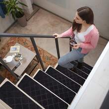 Stair Treads For Wooden Steps Indoor, 20*65cm 4/15pcs Non Slip Carpet Stair Treads With Reusable Adhesive For Elders And Dogs, 8*25.6inch Surface Polyester TPR Backing Stair Runner Rugs, Carpet Stair Treads - Multicolor - View 8