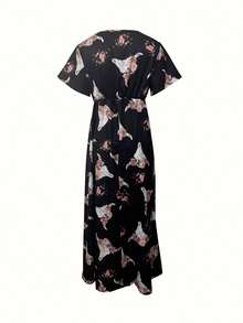 Summer Western Style Short Sleeve Digital Print Casual Women's Long Dress Summer Outfits For Women;Graduation Dress,Graduation Outfit,Fall Women Clothes,Summer Dresses For Women,Sun Dresses For Women,European Summer,Summer Dresses For Vacation,Beach Vacation Outfits - Multicolor - View 4