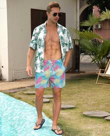 Mens Swim Trunks With Compression Lined Short Bathing Suits For Men 5 Inch Inseam Liner Men's Swimming Trunk - Green Leaf - View 5