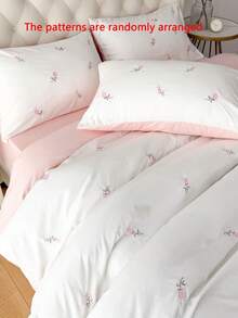 2/3件套，100%涤纶，浪漫优雅玫瑰刺绣床上用品套装，被套套装（1个被套，1/2个枕套），不含填充物 - 彩色 - 查看 8