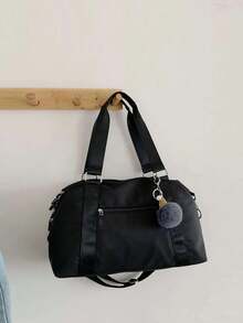 Minimalist Large Capacity Duffel Bag With Bag Charm Bag Holiday Luggage Bag Weekend Bag Overnight Bag Essentials Organizer For Summer Vacation Traveling Bag Travelling Organizer Outfit Airport Clothes Stuff Luggage Bag Bag For School School Accessories School Stuff - Black - View 1