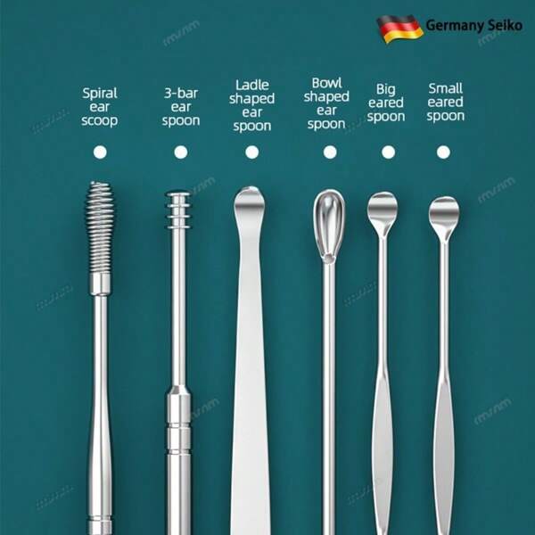 6pcs/Set Stainless Steel Ear Picking Spoon, Deep Cleaning, Effectively Remove Ear Wax, Essential For Travel & Daily Use Ear Wax Removal Tool