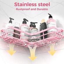 3 Pack Corner Shower Caddy Adhesive Organizer Pink  Adhesive Shower Organizer For Bathroom Storage, Rustproof Stainless Steel Shower Shelves, No Drilling, Space-Saving Shower Rack Shelf For Inside Shower, Pink - Pink - View 4